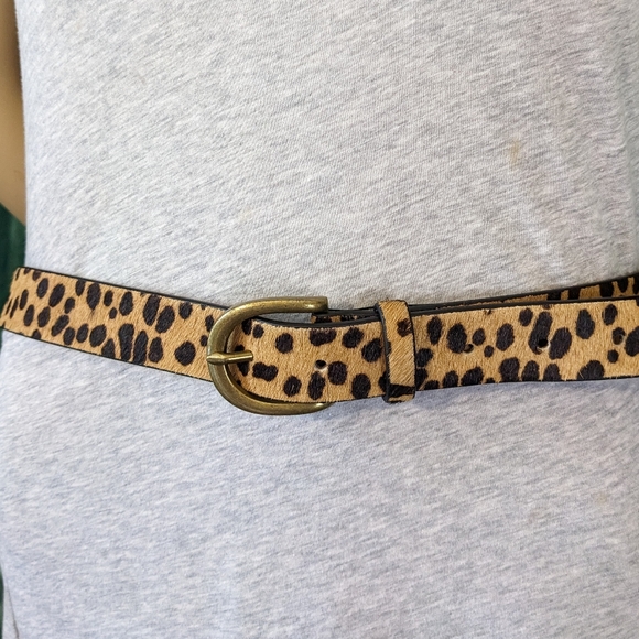 J. Crew Calf Hair Leather Belt, Brass Buckle, Animal Print, Sz Med, Unisex, NWOT - Picture 8 of 9